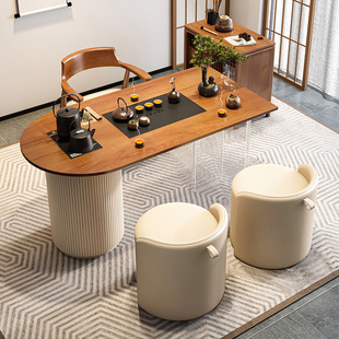 Modern simple small apartment solid wood balcony tea table and chair combination cream style household kung fu small tea table tea table