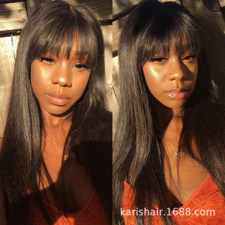 Peluca recta con Bang Pelo recto Peluca cubierta de la cabeza sin mecanismo de encaje cubierta del pelo Peluca natural