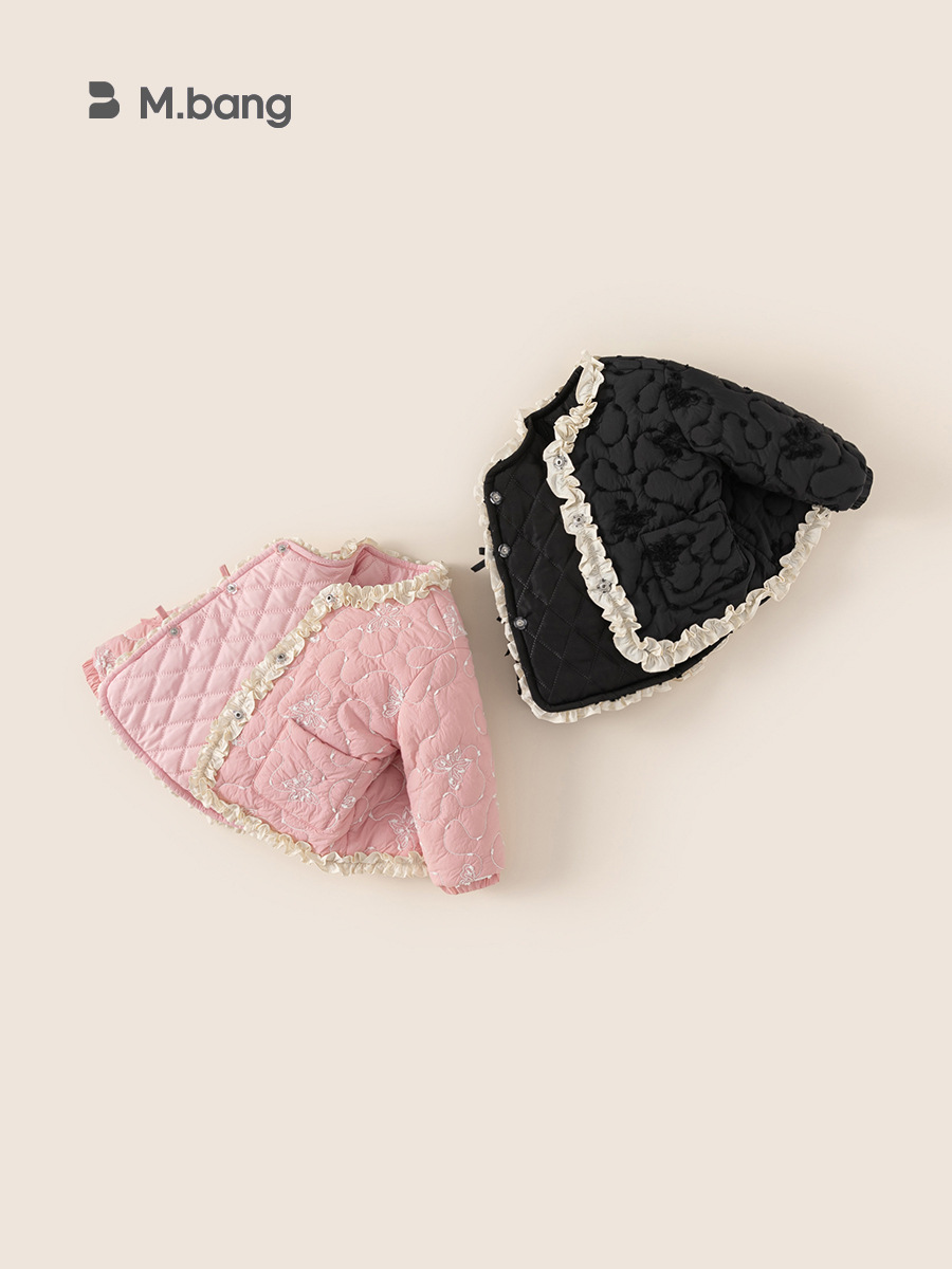 Youbao ropa para niños niña pequeña fragancia chaqueta acolchada de algodón invierno nuevo bebé dulce encaje acolchado chaqueta de punto
