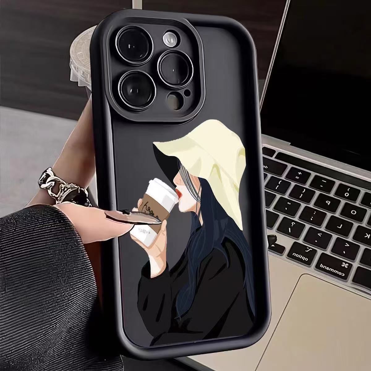 Coffee girl para iphone16pro funda para teléfono móvil Apple 15 anti-caída 14 art 13promax nuevo 12x