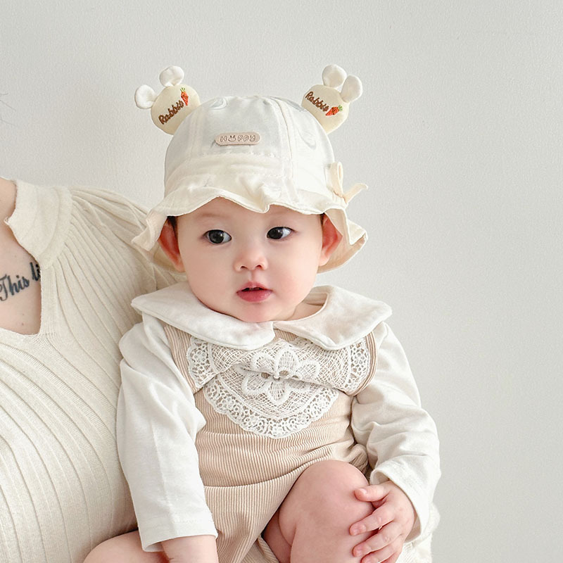 Sombrero para bebés primavera y otoño delgado lindo pequeño mes sombrero de sombrero de algodón para bebés pequeños sombrero de pescador respirado