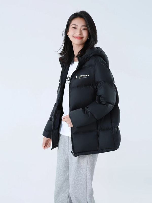 2025年新款羽绒服女短款连帽冬季加厚宽松面包服情侣款小个子外套|undefined