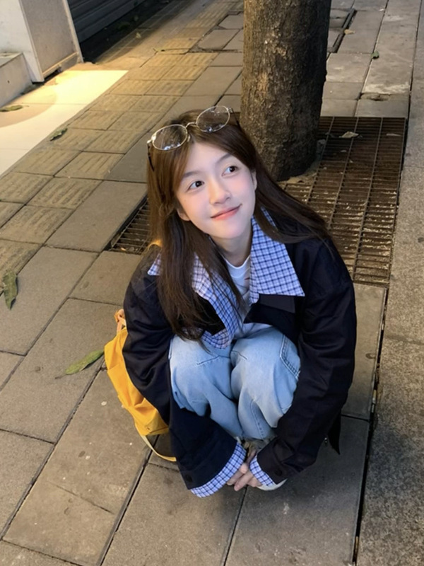 撞色拼接假两件外套男女春秋冬新款美式复古宽松情侣翻领开衫夹克|undefined