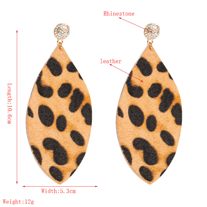 Aretes Retro De Cuero Con Diamantes De Imitación De Leopardo display picture 8