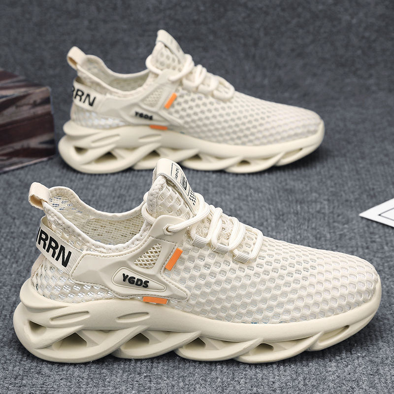 Zapatos de verano para hombres nuevos zapatos de malla hueca transpirables zapatos deportivos para hombres tendencia de suela gruesa de todo fósforo zapatos de tejido volador casuales hombres