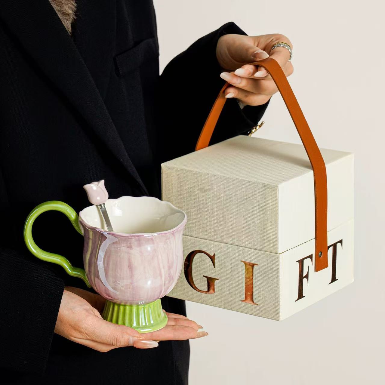Tazas de cerámica de alto nivel, tazas de agua caseras, tazas de té de flores de oficina, regalos para chicas
