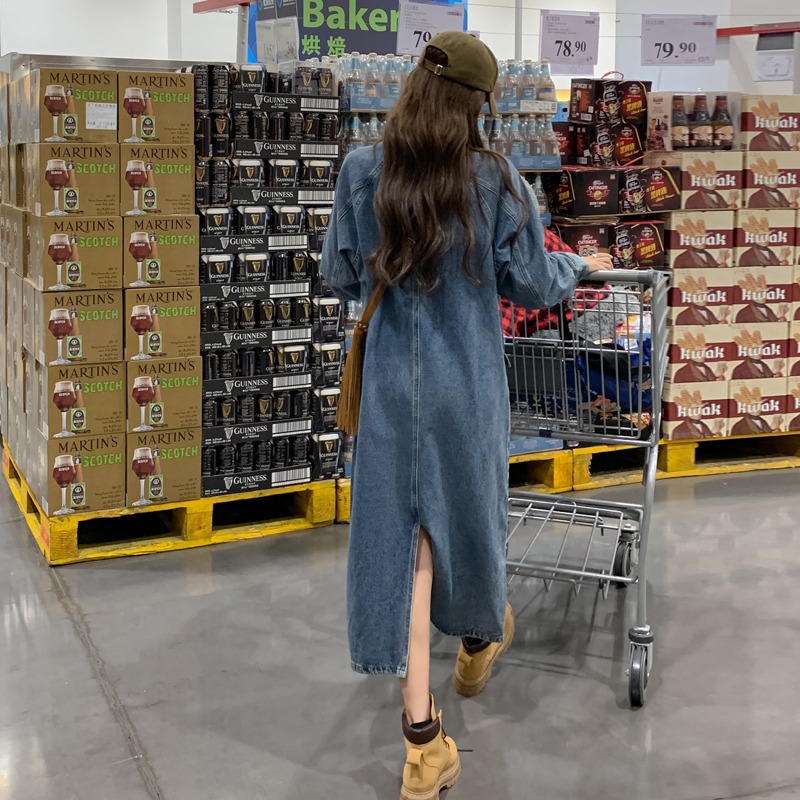 Retro blue autumn denim dress