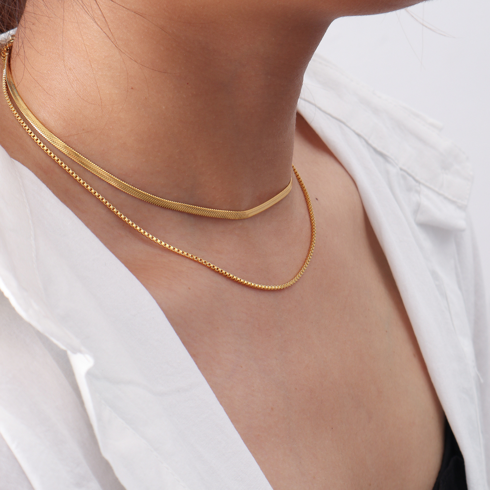 Holiday, Daily Occasion Wholesale Jewelry Simple Style Classic Style Solid Color 304 Stainless Steel Plating Chain Layered Necklaces