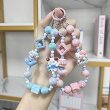 卡通可爱音乐三丽鸥手机链挂绳手机壳挂件涂鸦珠手链短款手腕挂饰