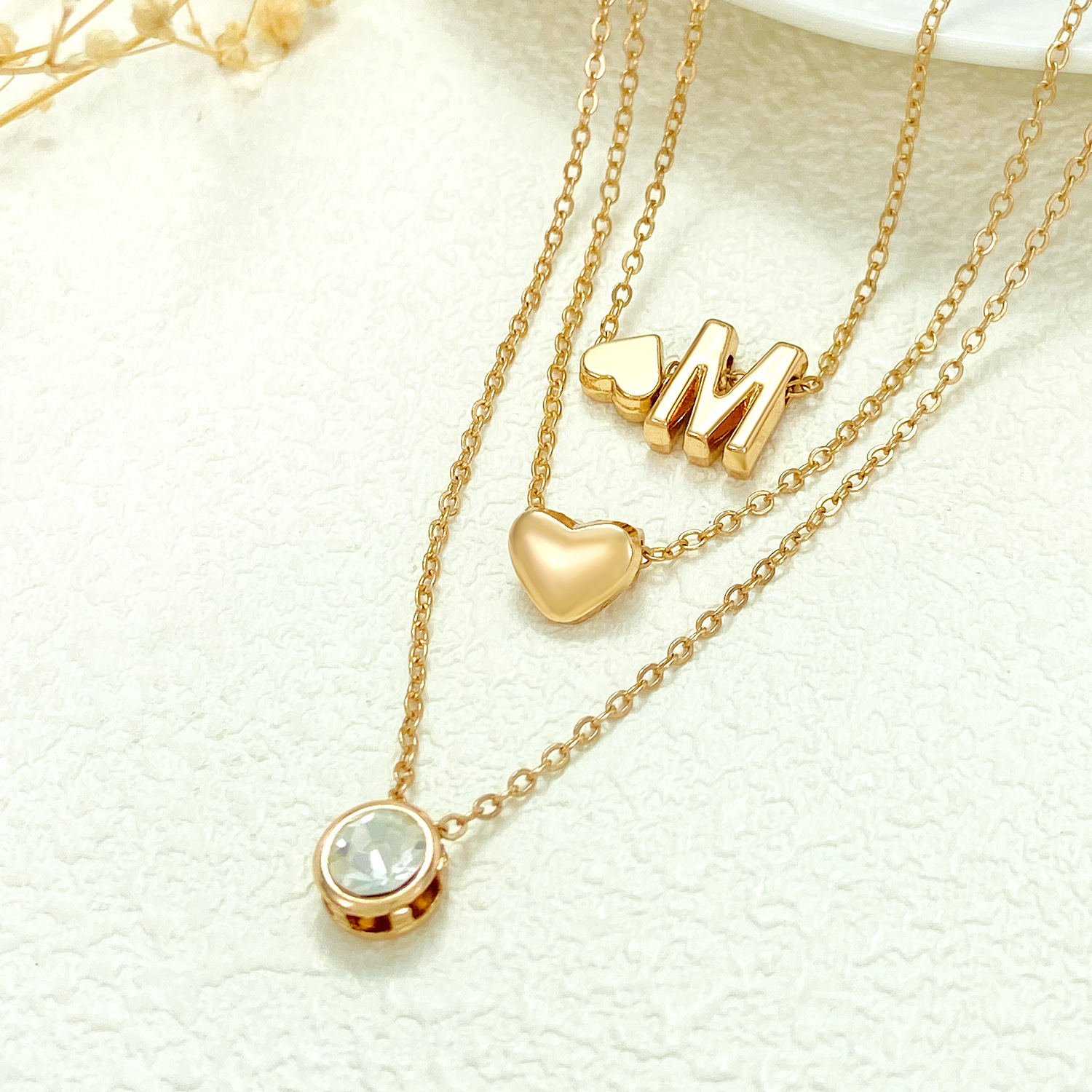 Personalised Multi-layered Heart Necklace For Women Gold Style_voghion.com