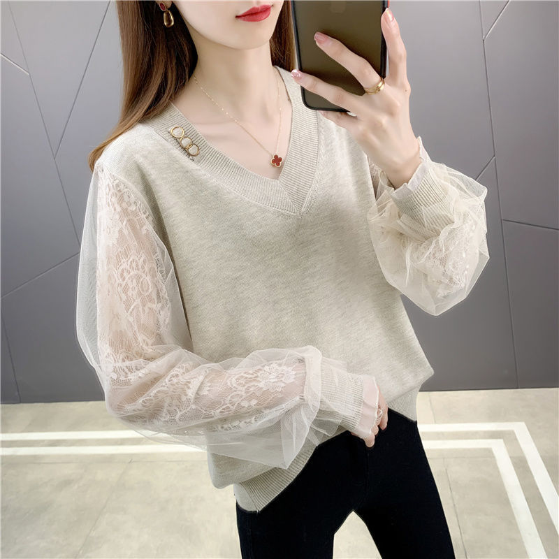 Lace autumn knitted short sweater