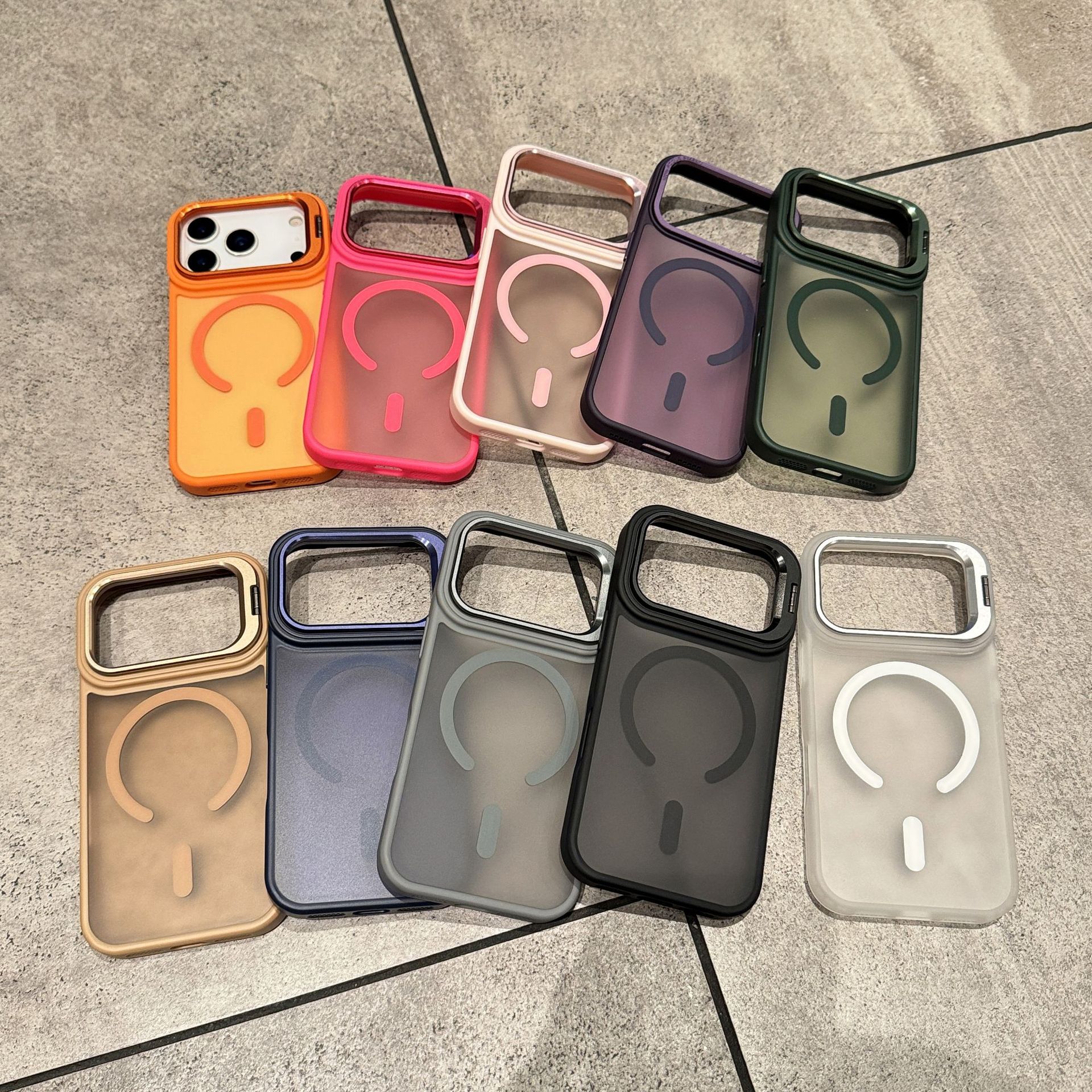 Skin-Feel Lens Holder Suitable for iPhone 17 Pro Max Orange Phone Case, Matte Magnetic Suction, Apple 16 Anti-Drop Hard Case
