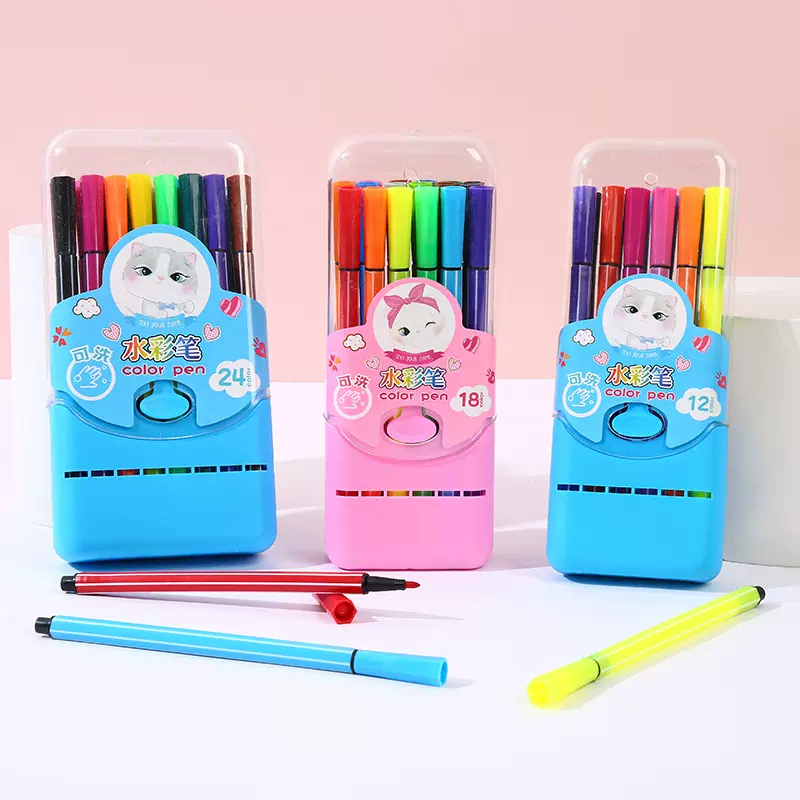 工厂生产12色儿童水彩笔 美术绘画笔涂鸦彩色笔批发小学生画画笔