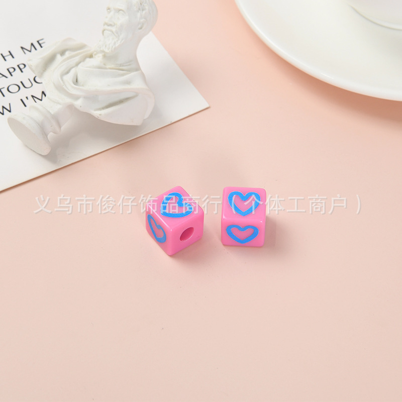彩色串珠方块爱心手机链6mm大孔珠子diy饰品配件亚克力手工印花|undefined
