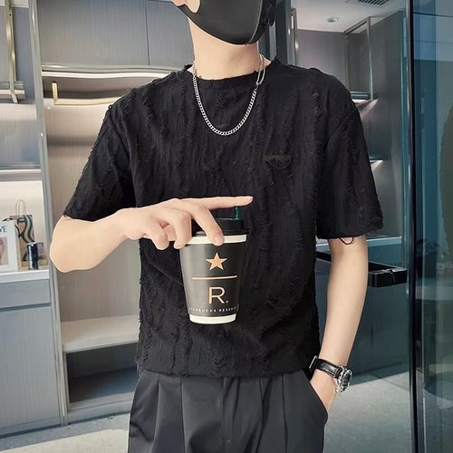 New Men's Summer T-Shirt Korean Style Trendy Simple Half-Sleeve Top Hong Kong Style Loose Casual Streetwear T-Shirt
