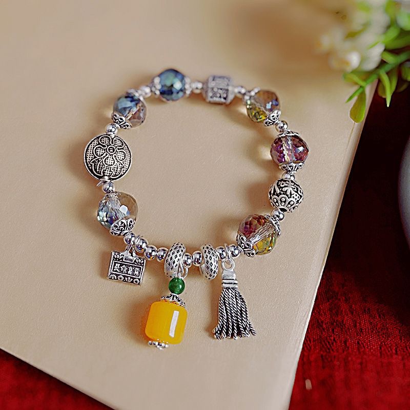 Retro ethnic style high-end safety buckle, for blessing, attracting love and good luck, enamel women's jewelry bracelet