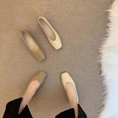 超ソフトなラムスキン～女性用5cm身長アップシューズ、浅口、チャンキーヒール、スクエアトゥ、スカートに合うソフトソール、豆靴