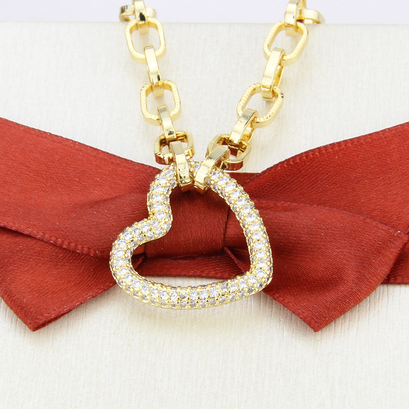 new gold-plated full diamond heart-shaped necklace