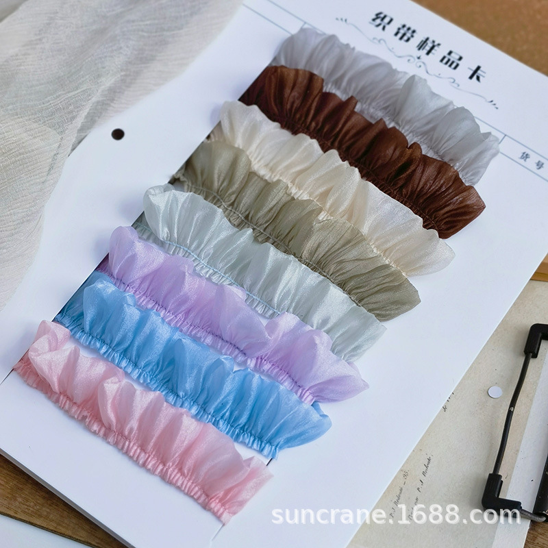 原创手作 书衣 娃衣辅料 袖口衣领蕾丝边 双层超柔珠光纱褶皱花边