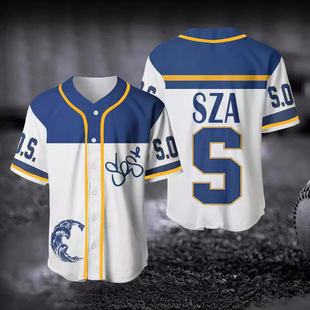 1Cross-Border Fashion Baseball Uniform Sublimation 3D Printing New Men's Short-Sleeved Letter Jersey Round Neck Button Cardigan