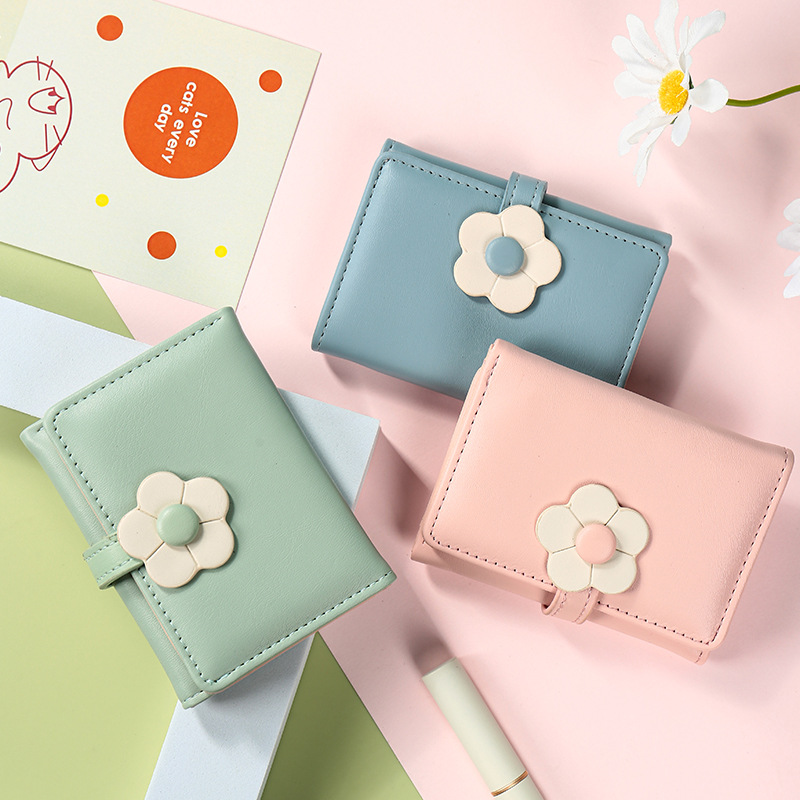 Cartera de regalo 2024, cartera corta para mujer, bonitas flores pequeñas, estilo coreano fresco, monedero para celebridades de Internet, envío directo