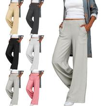 2024秋冬欧美大码女装垂感休闲裤子亚马逊纯色松紧腰宽松阔腿长裤