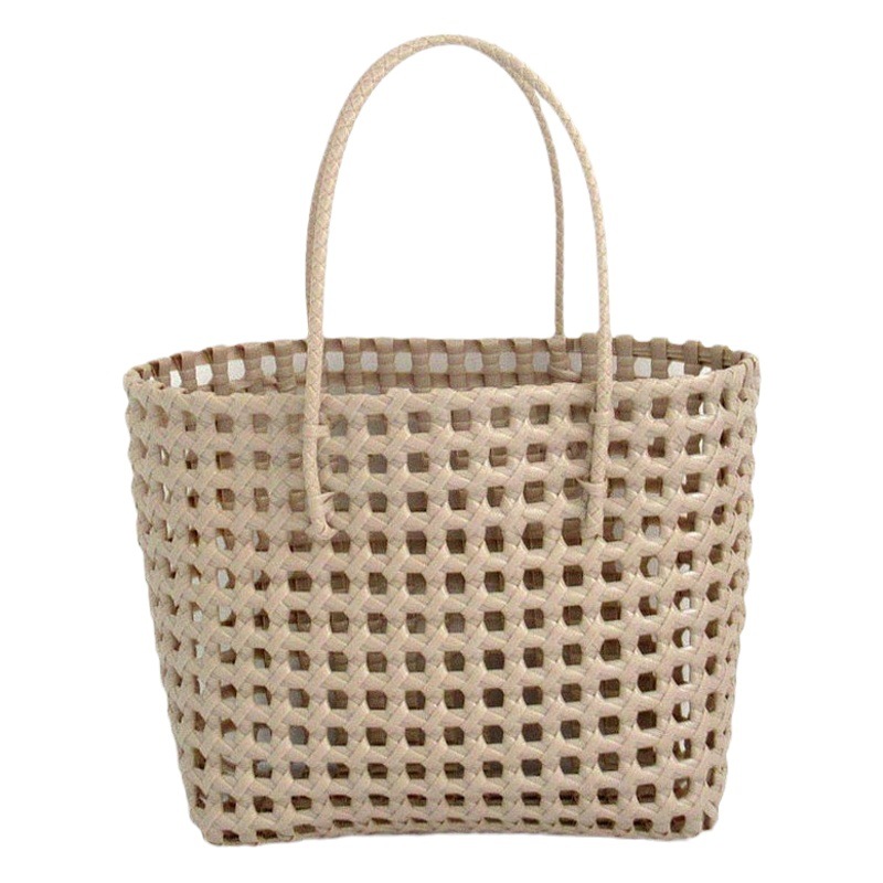 Foreign Trade Woven Bag Plastic Woven Hand Basket Pastoral Handbag Shoulder Bag Beach Bag Women's Casual Hollow Bag