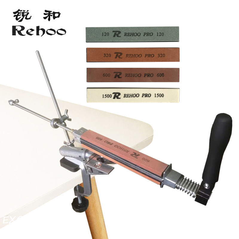Afilador de cuchillos de ángulo fijo de metal marca Ruihe, viene con 4 abrazaderas para piedras de afilar, reversible RH-006, patente de modelo de utilidad.