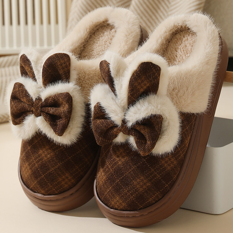 Pantuflas de Algodón para Mujer, con Lazo de Corazón, para Interiores, Gruesas, Cálidas y Antideslizantes, Temporada Otoño/Invierno 2026