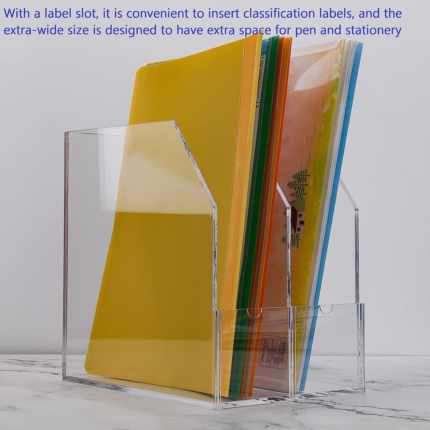 Acrylic file rack for multiple compartments and labels without…