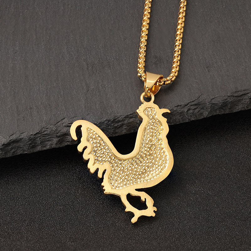 Animal Pattern Inlay Design 1 Piece Titanium Steel Rhinestones Animal Pendant Chain