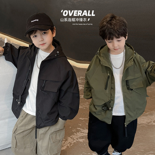 Tongku 2024 Children's Spring New Handsome Baby Casual Jacket Korean Style Slant Pocket Hooded Boy's Jacket Fashion Trend