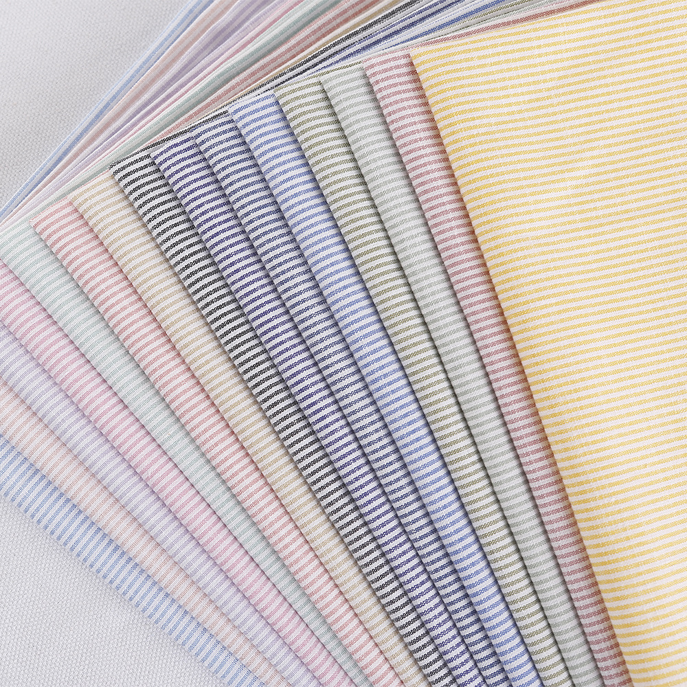 现货春夏仿麻条纹面料 时尚竹节细条女装童装连衣裙衬衫条纹布料