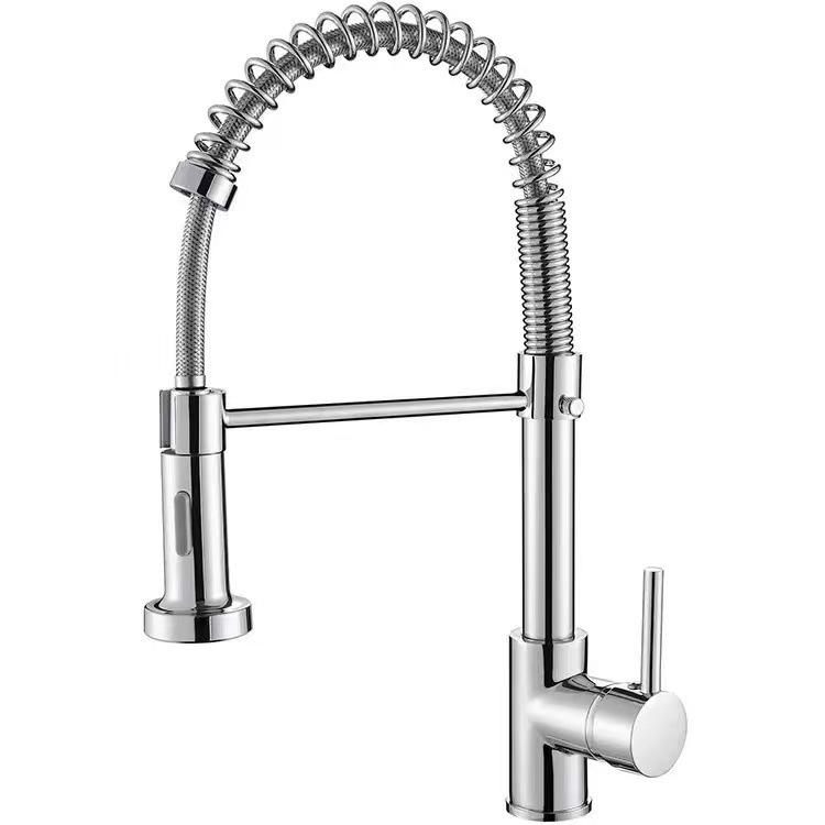 Grifo Extraíble de Cocina con Resorte de Acero Inoxidable, Agua Fría y Caliente, Giratorio