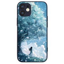 落花适用iPhone苹果11/12/13/14/15/16ProMax玻璃背板手机壳