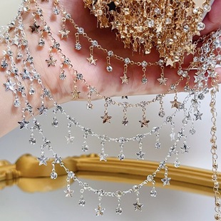 diy chain pure copper flower five-star plus rhinestone chain color preserving star scattered chain lolita hand-made doll matching chain