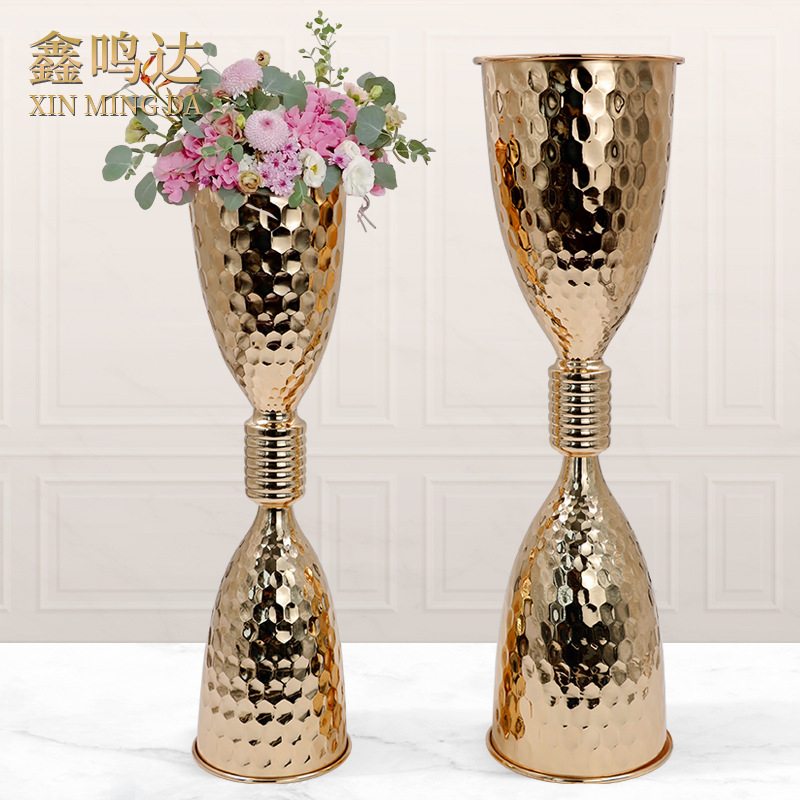새로운 황금 꽃 장식품 웨딩 소품 유럽식 철 장식 꽃꽂이 도금 홈 꽃병