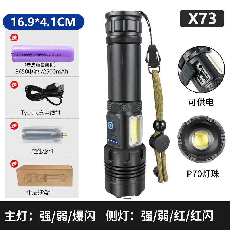 Linterna de luz fuerte transfronteriza P90, linterna recargable con zoom telescópico de aleación de aluminio, iluminación de largo alcance al aire libre, luz de pesca nocturna