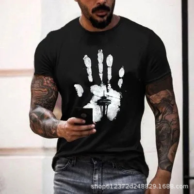 Cross-border Amazon hombres camisa de cuello redondo retro manga corta estilo europeo y americano impreso N ° 66 carretera carta camiseta