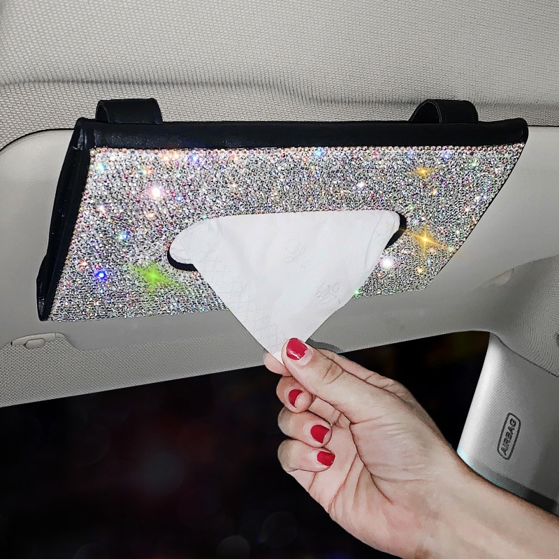 vehicle Tissue box originality Hanging type automobile Tissue box sunshade Dray lovely Rhinestone The car Supplies