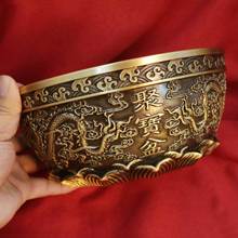 复古黄铜雕刻双龙聚宝盆烟灰缸创意新中式铜摆件办公居家铜工艺品