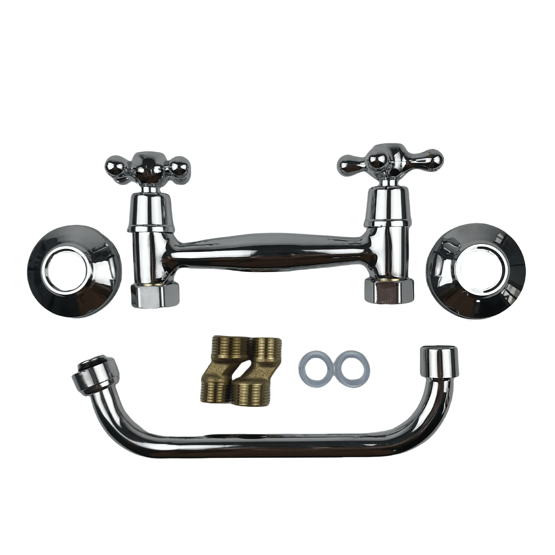 Grifo Mezclador de Cocina de Doble Agujero de Aleación de Zinc, Agua Mixta, Galvanizado, para Cocina