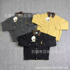 新款卡哈T美式宽松重磅水洗微锥工装牛仔裤字母刺绣夹克外套