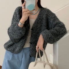 慵懒风V领针织开衫外套女2025秋季新款韩系休闲宽松时尚软糯毛衣