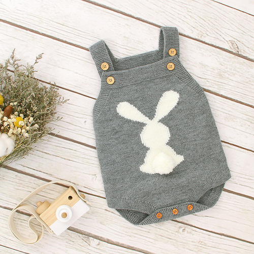 Ins best-selling unisex children's knitted sweater cute cartoon rabbit pull-up onesie
