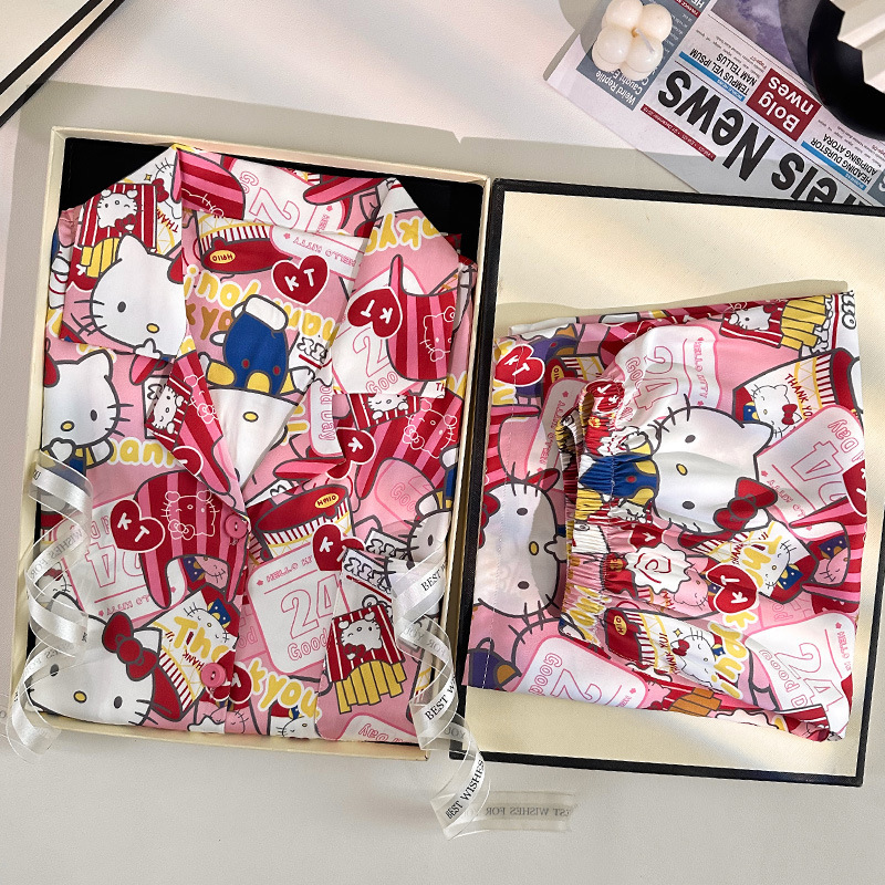 女性用パジャマ、アイスシルク夏薄手2025新作半袖ショーツ、かわいい漫画夏のウェアラブルホーム服|undefined