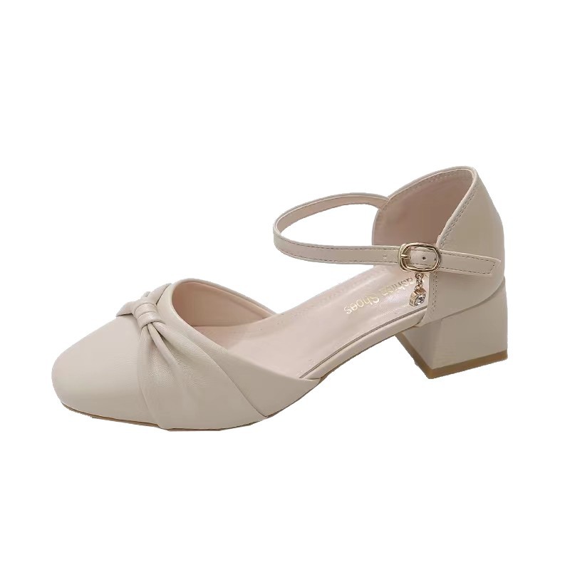 2026 sandálias de bolsillo para mujeres de verano nuevo tacones altos no cansados zapatos de talón único de hebilla cuadrada