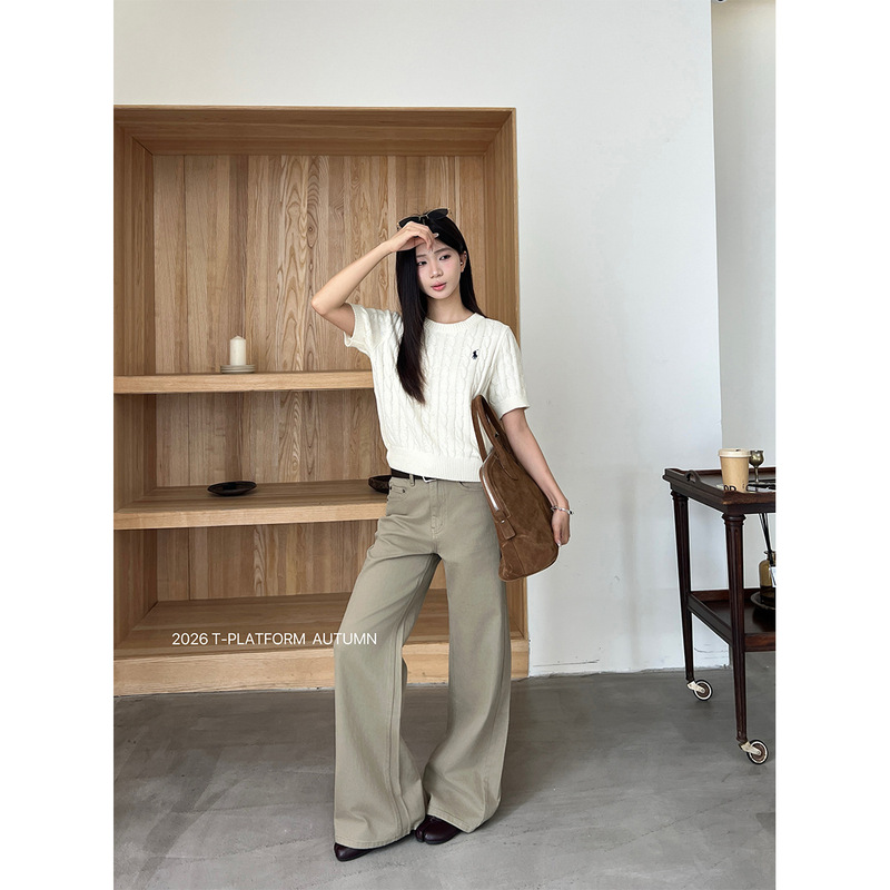 T-Platform Wide-Leg Jeans for Women 2026 Autumn High-Waisted Loose Slimming Versatile Flared Long Pants 58029