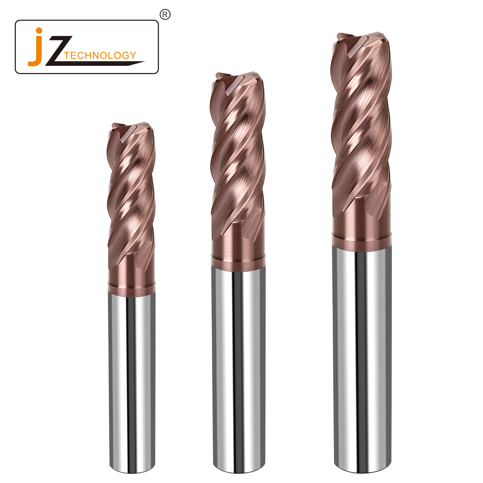 4刃60度硬质合金钨钢圆鼻铣刀hrc60加长四直柄涂层数控牛鼻立铣刀