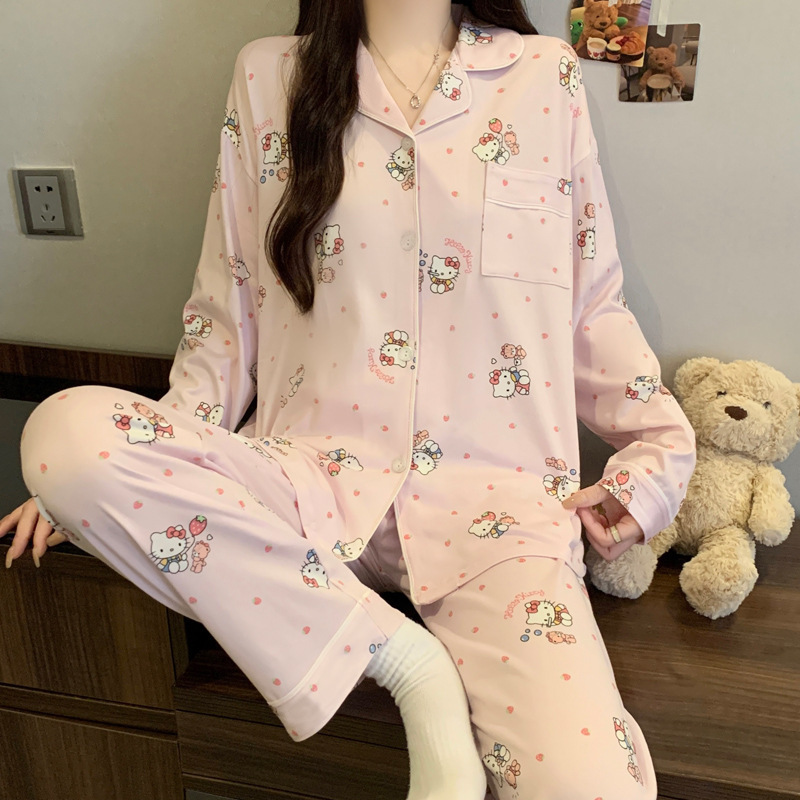 韩版甜美ins风休闲春秋季长袖长裤睡衣女高级感家居服可外穿批发|undefined